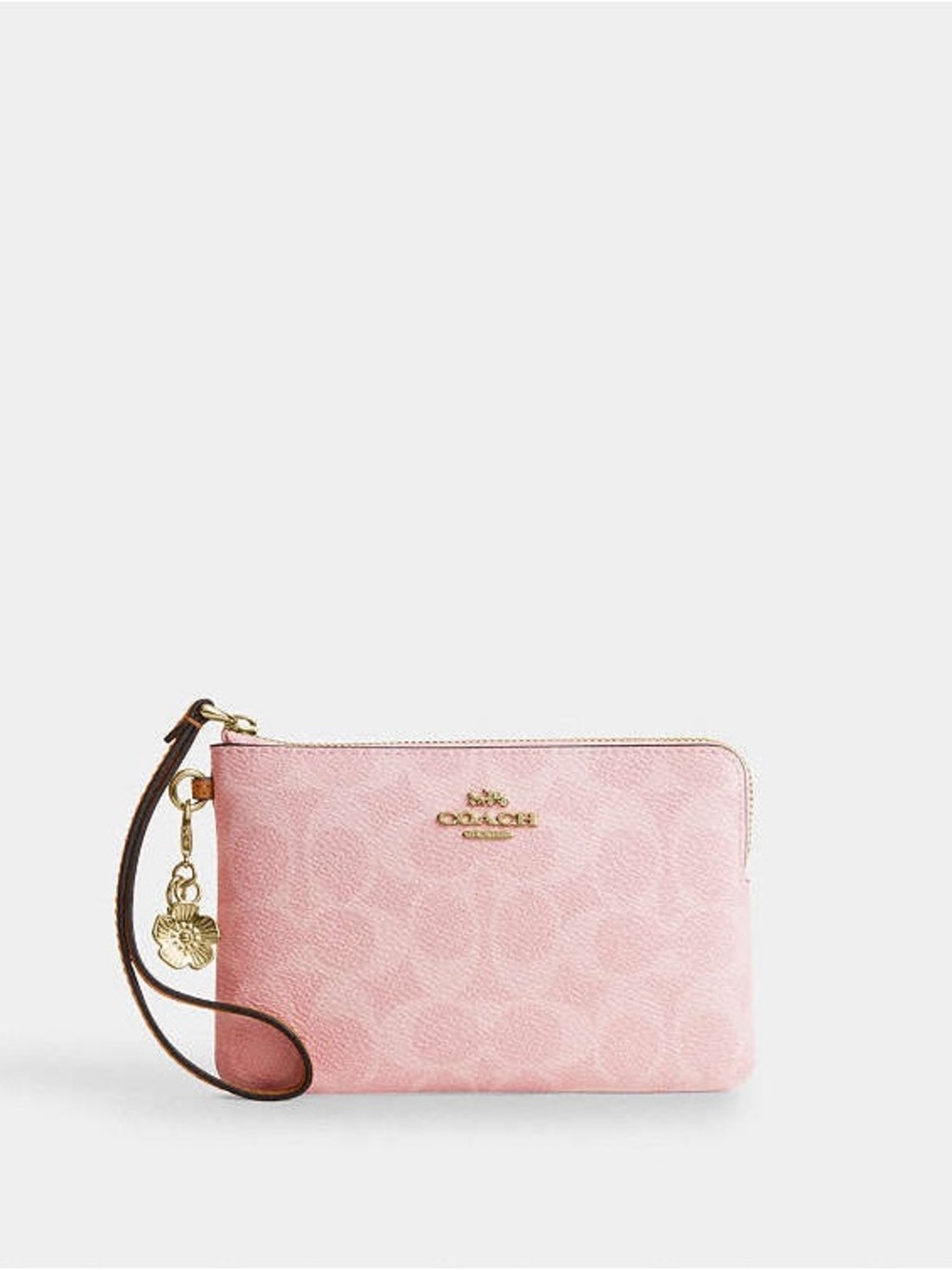 Coach Pink Signature Wristlet with Gold Charm